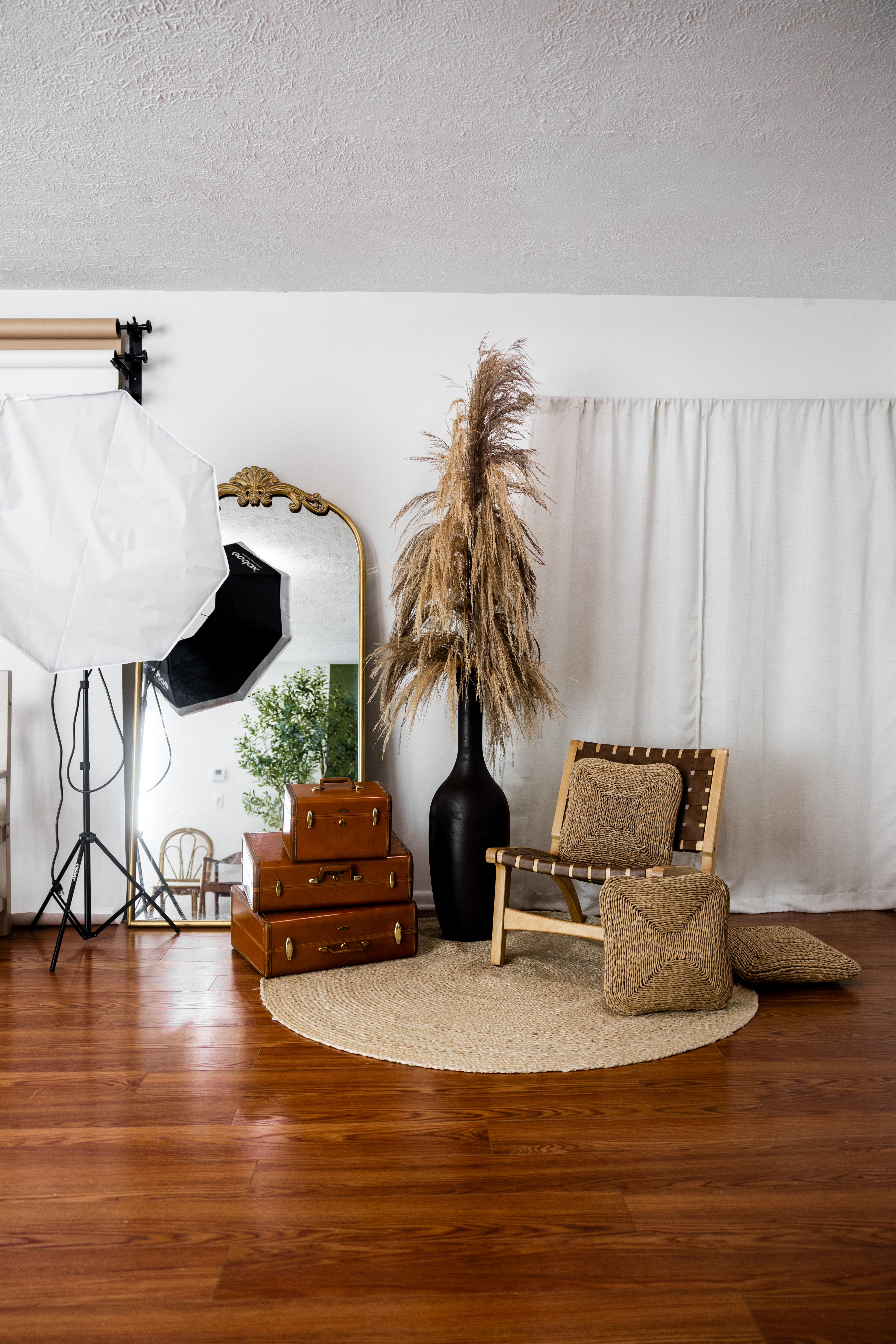 Boho photography set with natural textures and soft drapery