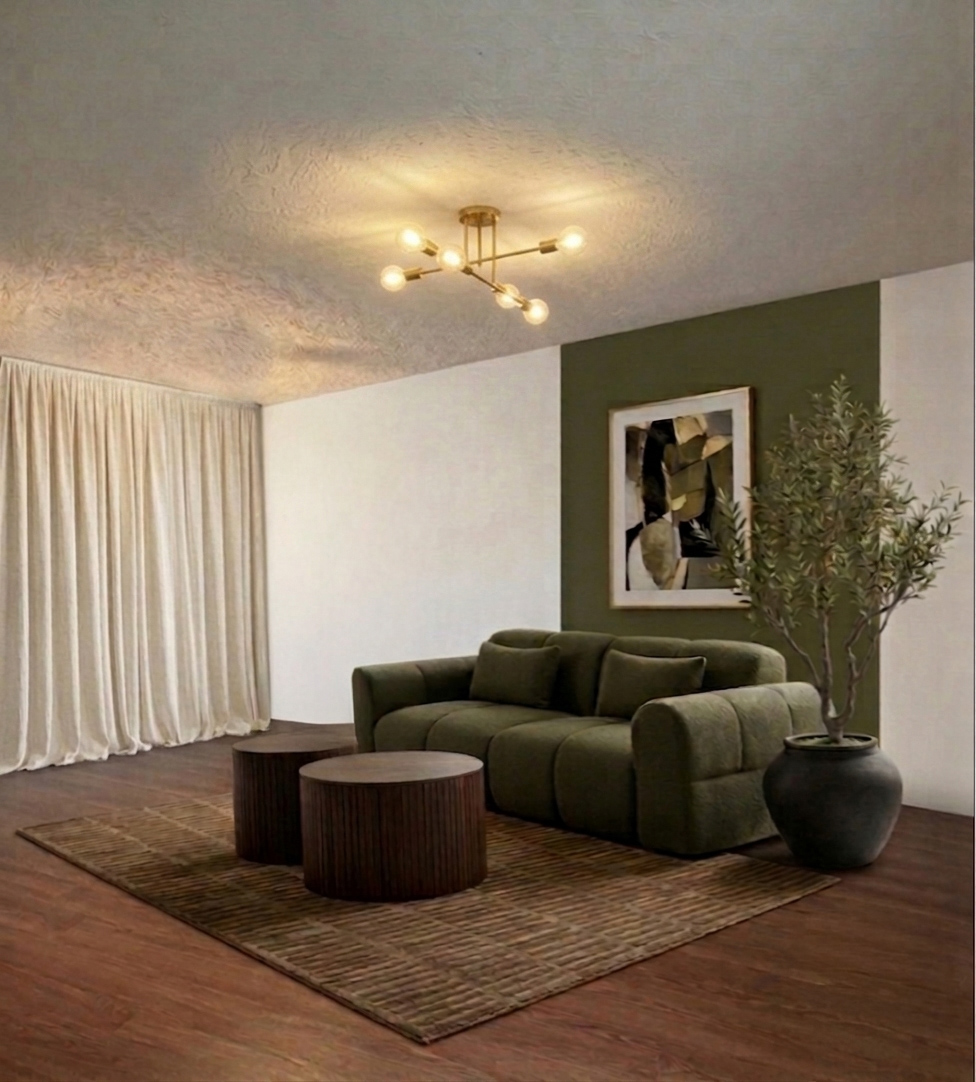 Warm olive and cream studio lounge inspiration